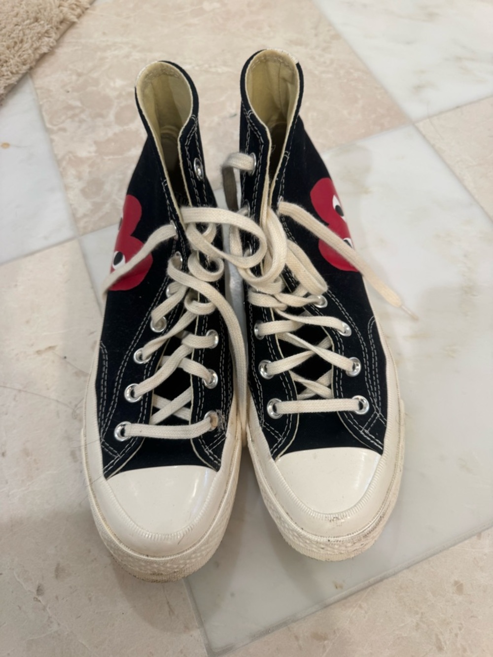Comme des Garcons PLAY Black Canvas High-Top Sneakers with Red Heart